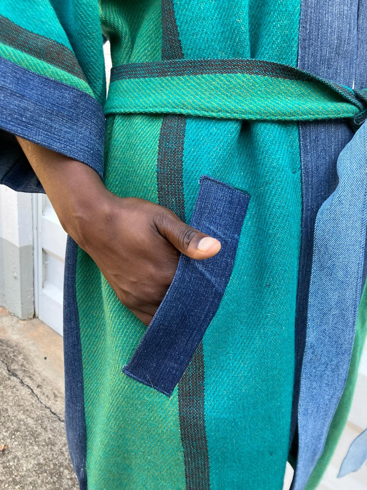 Kimono lungo verde e blu (3)